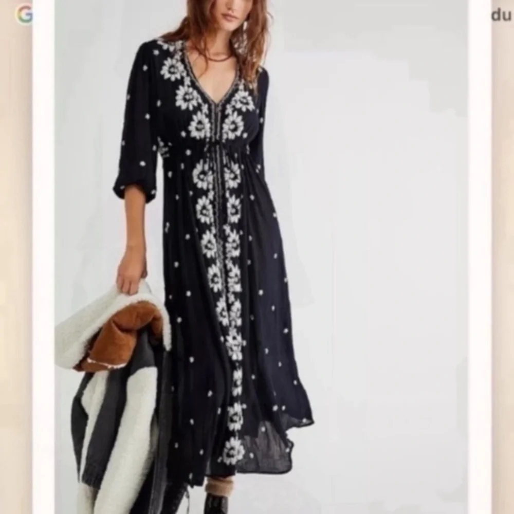 Free People Dress Fable Embroidered Maxi in Black